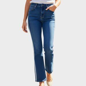 Broadcast Jeans Womens Medium Blue Side Stripe High Rise Straight Leg Stretch
